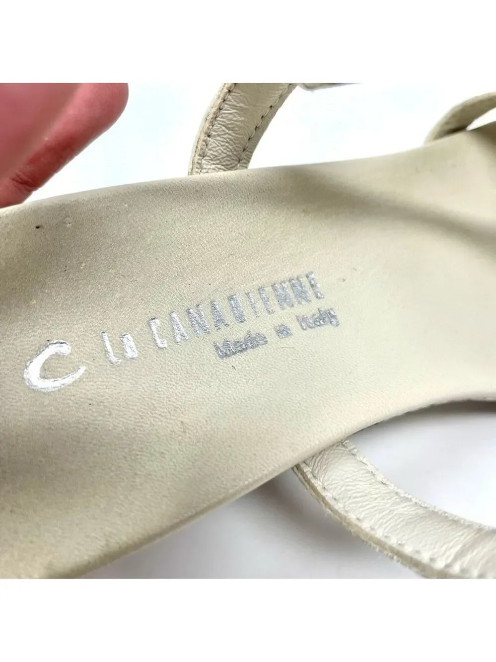La Canadienne Cream Snake Print Wedge Sandals Size 39